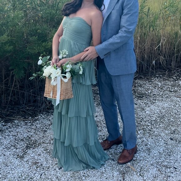 Lulus Sage Maxi Seriously Sensational Sage Brush Strapless Tiered Maxi Dress - Picture 6 of 6